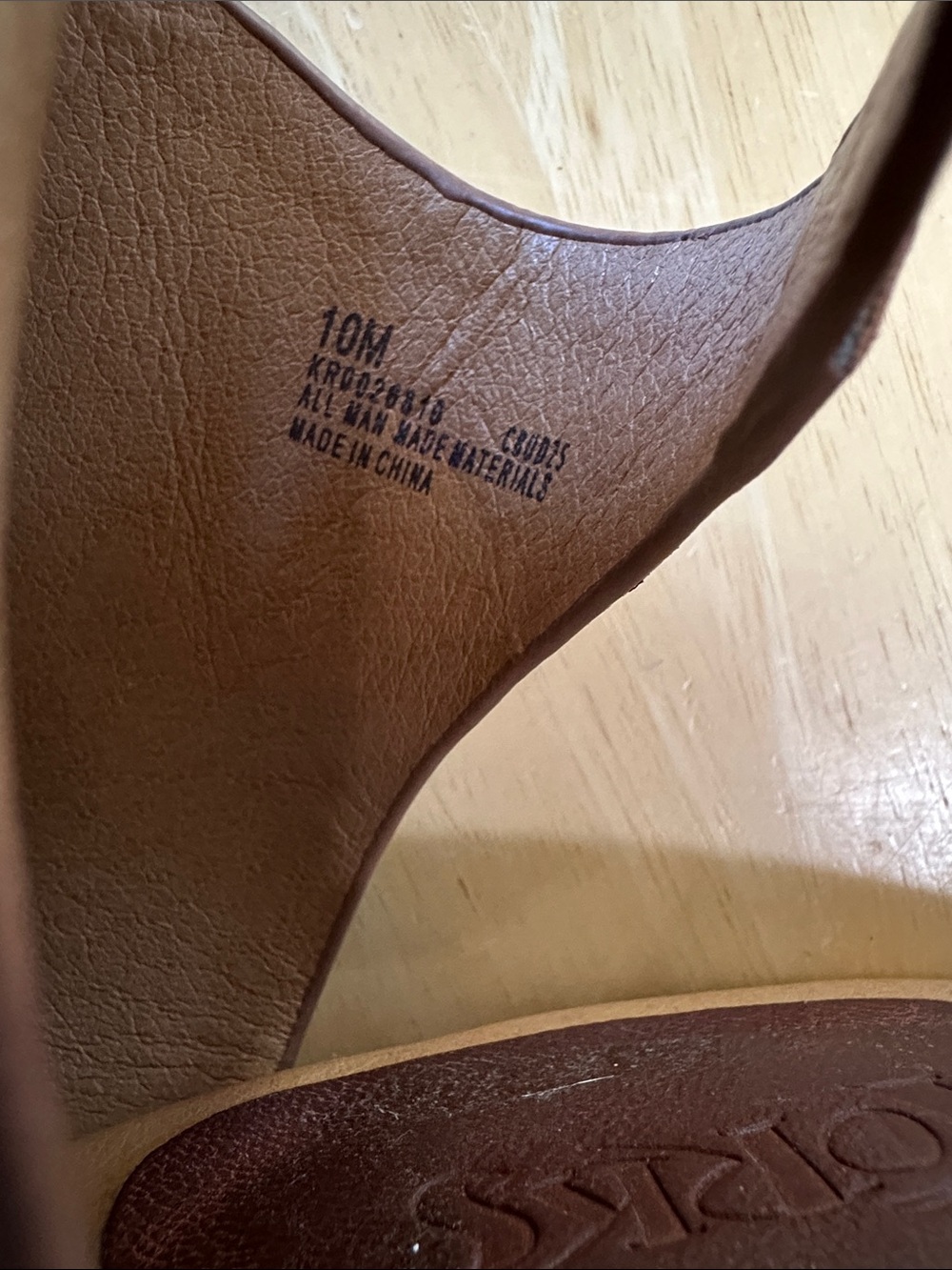 Korks Tan Brown Leather Peep-Toe Slingback Wedges - Picture 2 of 15